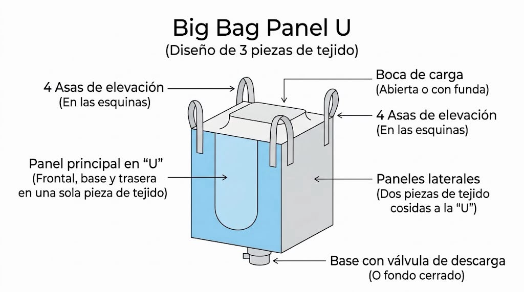 Big Bag U-panel: diseño de 3 piezas de tela