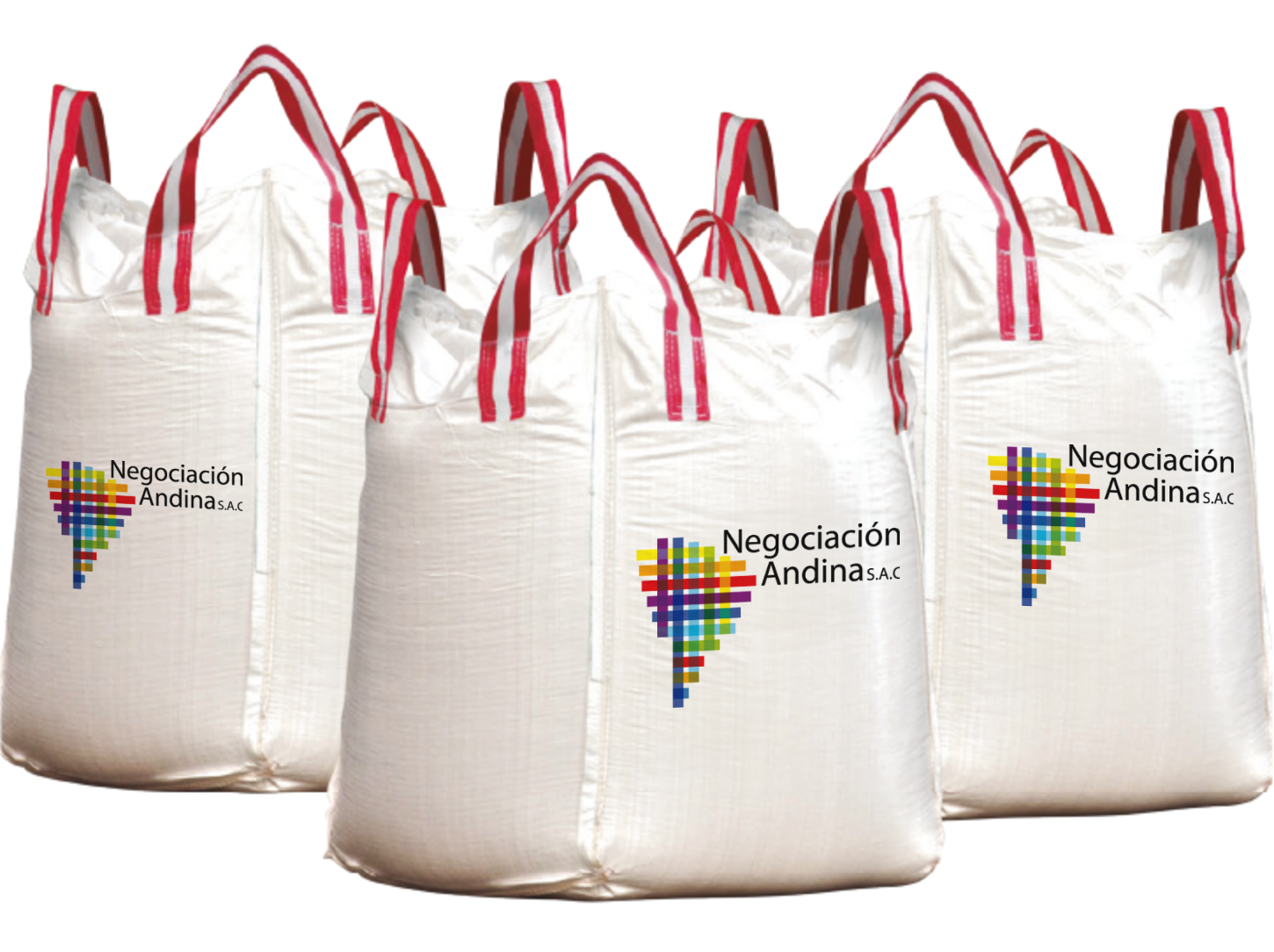 Tres Big Bags NEGASAC con el logo de Negociación Andina